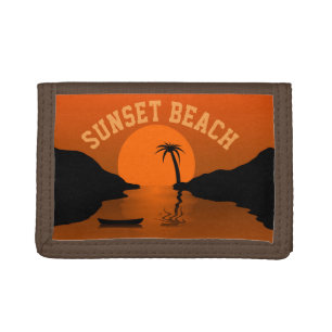 Sunset Beach Tropical Orange Sunset Art Tri-fold Wallet