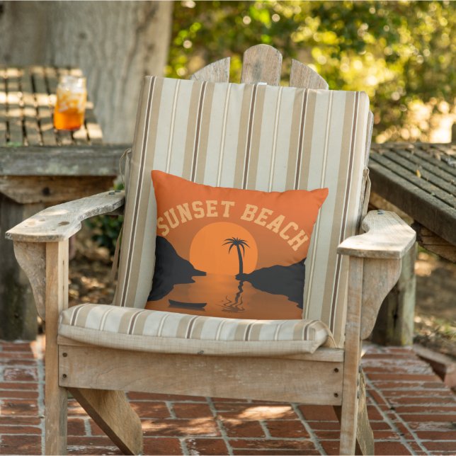 Sunset Beach Tropical Orange Sunset Outdoor Pillow (Chair)