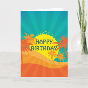 Sunset Beach tropical retro surf birthday Card