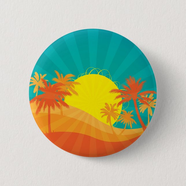 Sunset Beach tropical retro surf design Button (Front)