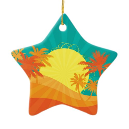 Sunset Beach tropical retro surf design Ceramic Ornament