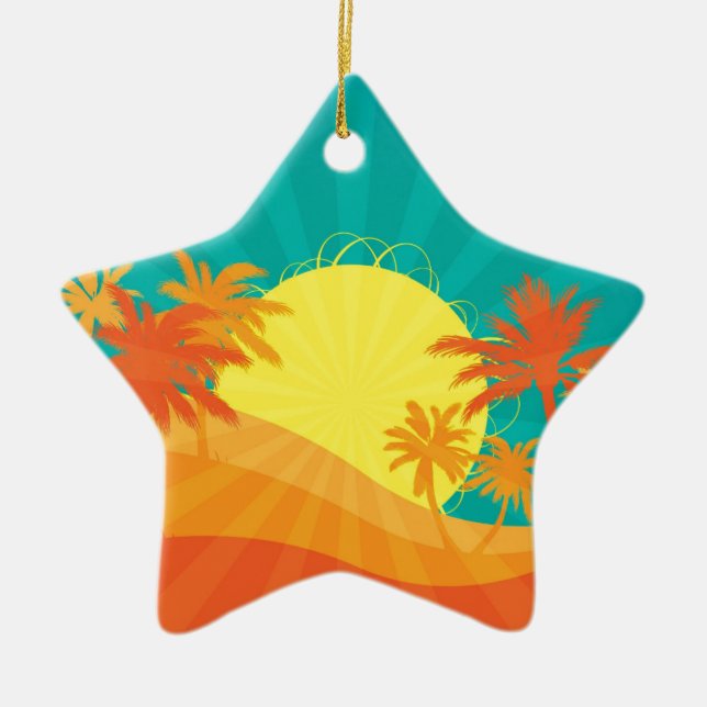 Sunset Beach tropical retro surf design Ceramic Ornament (Front)