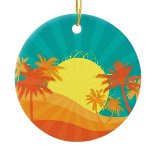 Sunset Beach tropical retro surf design Ceramic Ornament