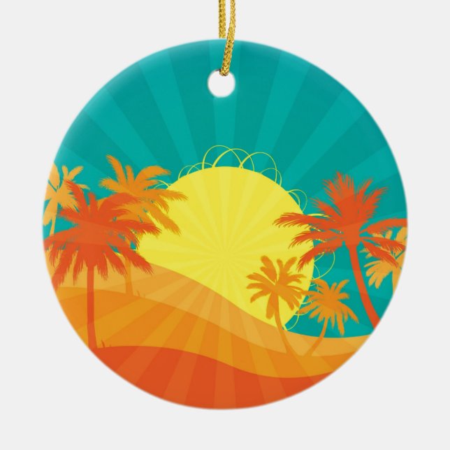 Sunset Beach tropical retro surf design Ceramic Ornament (Front)