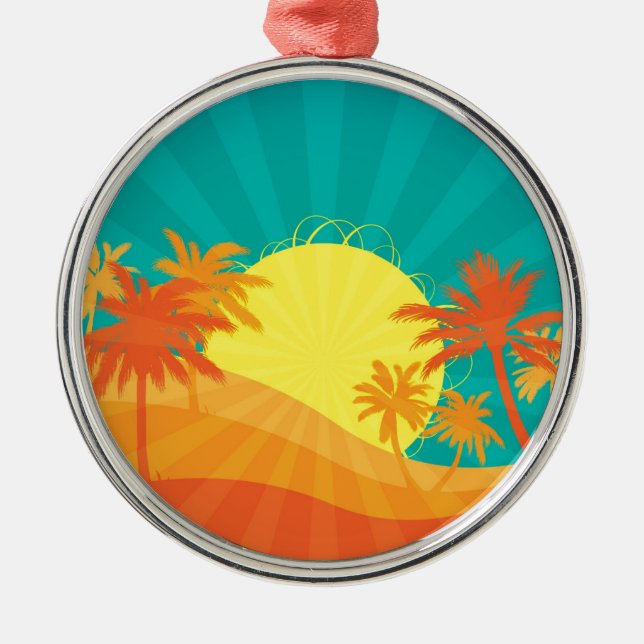 Sunset Beach tropical retro surf design Metal Ornament (Front)
