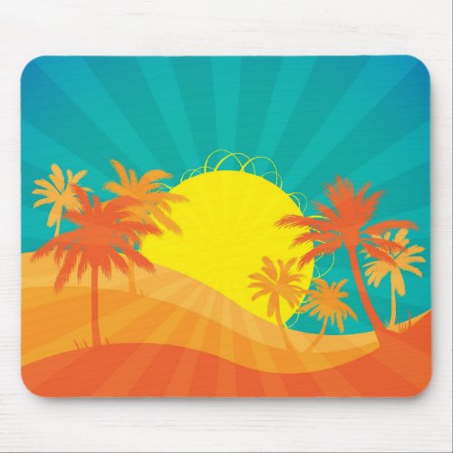 Sunset Beach tropical retro surf design Mouse Pad