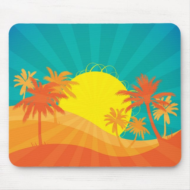 Sunset Beach tropical retro surf design Mouse Pad (Front)