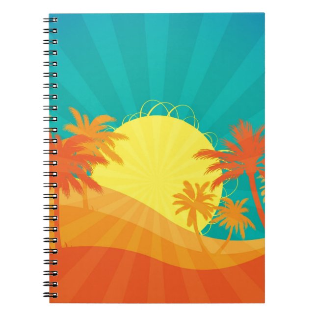 Sunset Beach tropical retro surf design Notebook (Front)