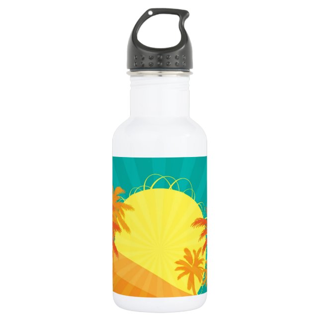 Sunset Beach tropical retro surf design Stainless Steel Water Bottle (Front)