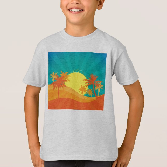 Sunset Beach tropical retro surf design T-Shirt (Front)