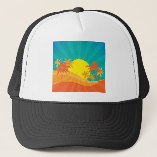 Sunset Beach tropical retro surf design Trucker Hat
