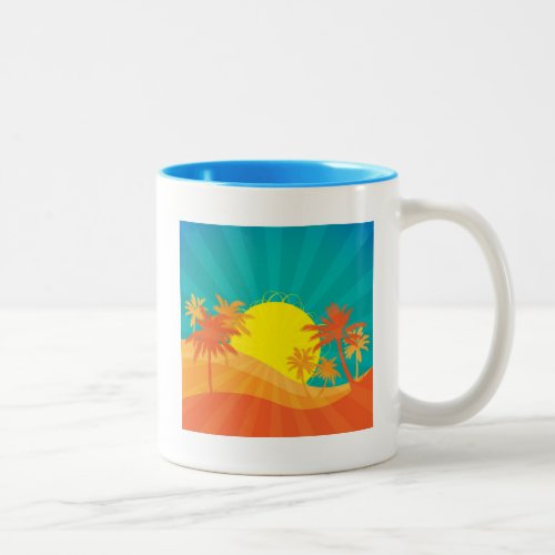 Sunset Beach tropical retro surf design Two_Tone Coffee Mug