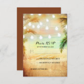 sunset beach twinkle lights tropical wedding RSVP (Front/Back)