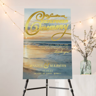 Sunset Beach Unplugged Ceremony Gold Wedding Sign