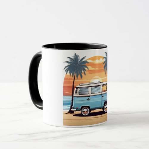 Sunset Beach Van Mug _ Vintage Kombi at Dusk
