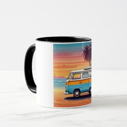 Sunset Beach Van Mug _ Vintage Kombi at Dusk