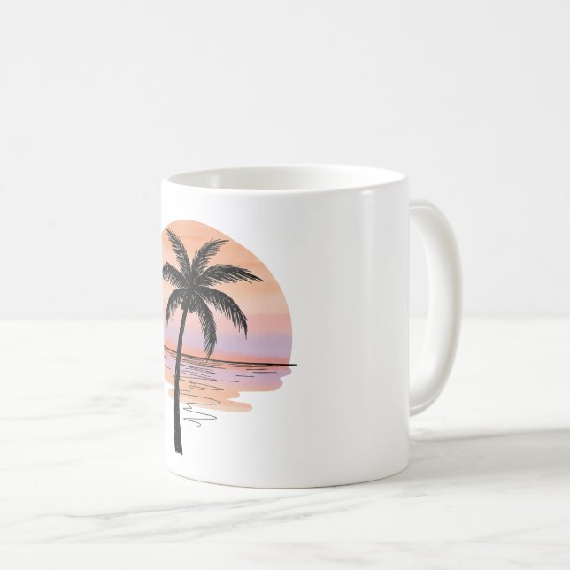 Sunset Beach Vibes – Minimalist Hand-Drawn Mug (Front Right)