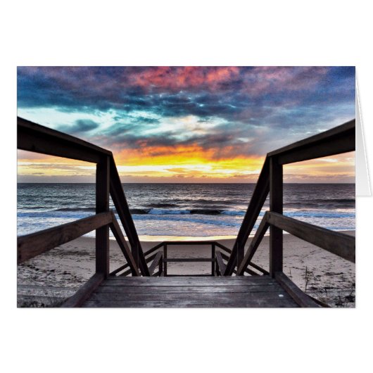 Sunset Beach View from Rustic Wood Deck Cards (Front Horizontal)