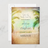 sunset beach vintage sea & palms save the date announcement postcard (Front/Back)