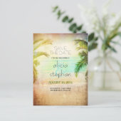 sunset beach vintage sea & palms save the date announcement postcard (Standing Front)