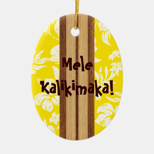 Sunset Beach Vintage Surfboard Ornament (Front)