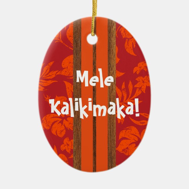 Sunset Beach Vintage Surfboard Ornament (Front)