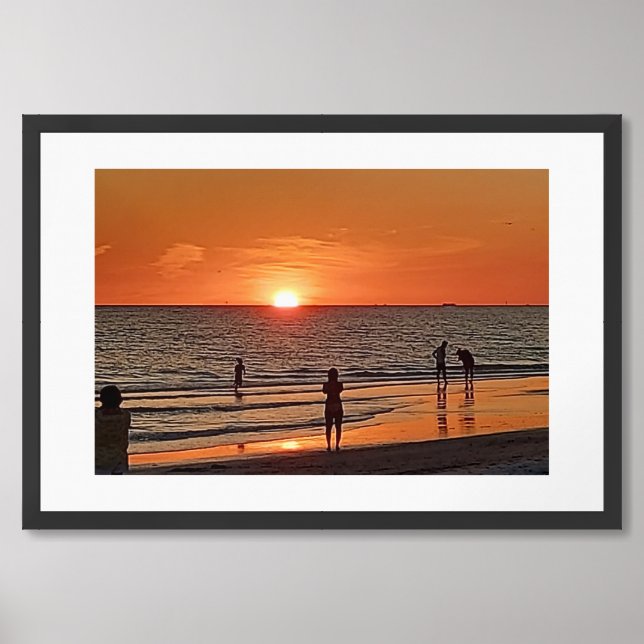 Sunset Beach Wall Art Coastal Ocean Decor (Framed Front)