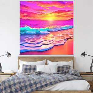Sunset Beach Waves Design Canvas Print