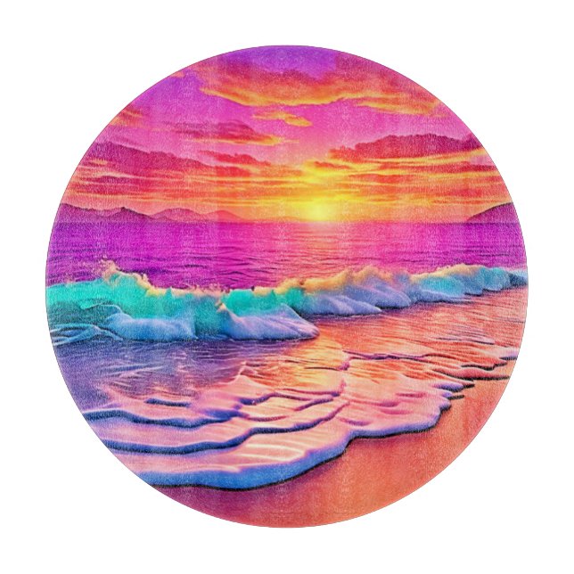 Sunset Beach Waves Design Cutting Board (Front)