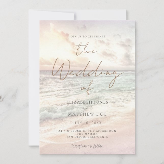 Sunset Beach Wedding Beachfront Wedding Invitation (Front)