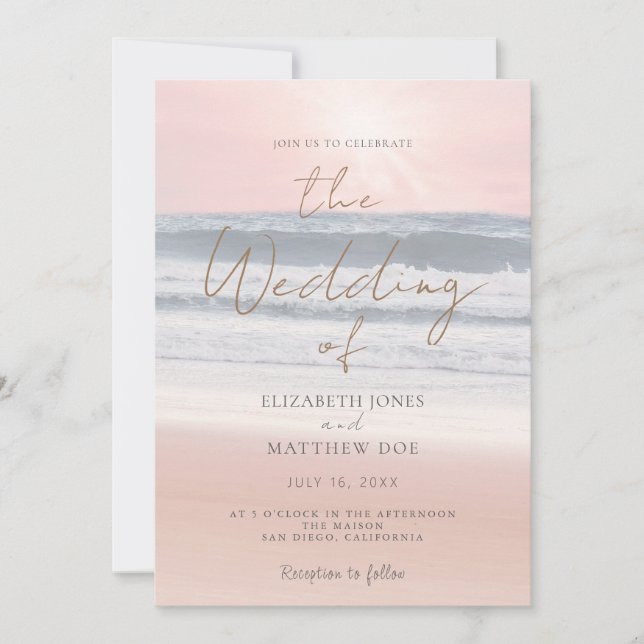 Sunset Beach Wedding Beachfront Wedding Invitation (Front)