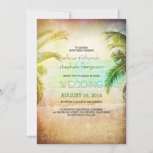 Sunset beach wedding invitations