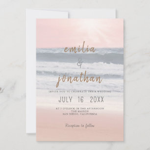 Sunset Beach Wedding   Oceanside Wedding Invitation