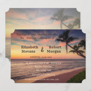 Sunset Beach  Wedding , Palms  Invitation