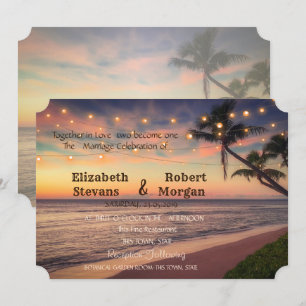 Sunset Beach  Wedding , Palms, Lights  Invitation
