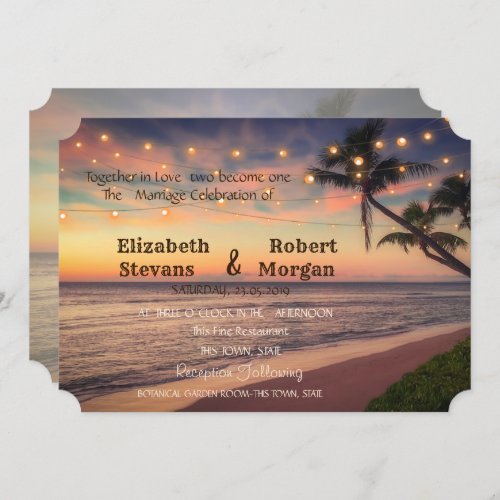 Sunset Beach  Wedding  Palms Lights  Invitation