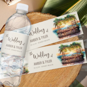 Sunset Beach Wedding Personalized Water Bottle Label