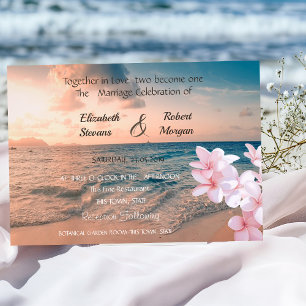 Sunset Beach  Wedding , Plumeria  Invitation