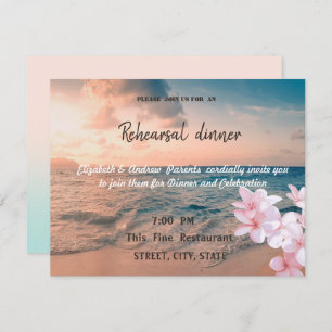 Sunset Beach Wedding, Plumeria Rehearsal Dinner Invitation