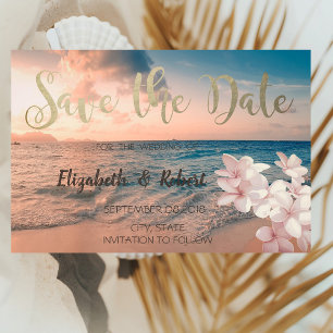 Sunset Beach Wedding, Plumeria  Save The Date