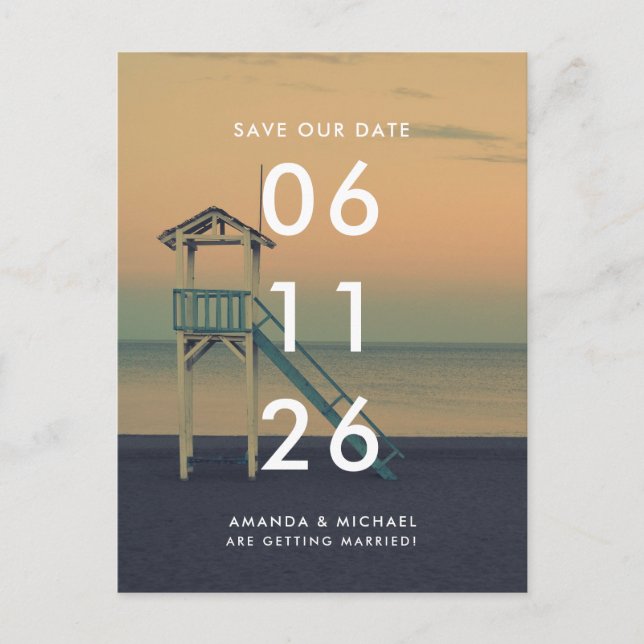 Sunset Beach Wedding Save the Date  Postcard (Front)