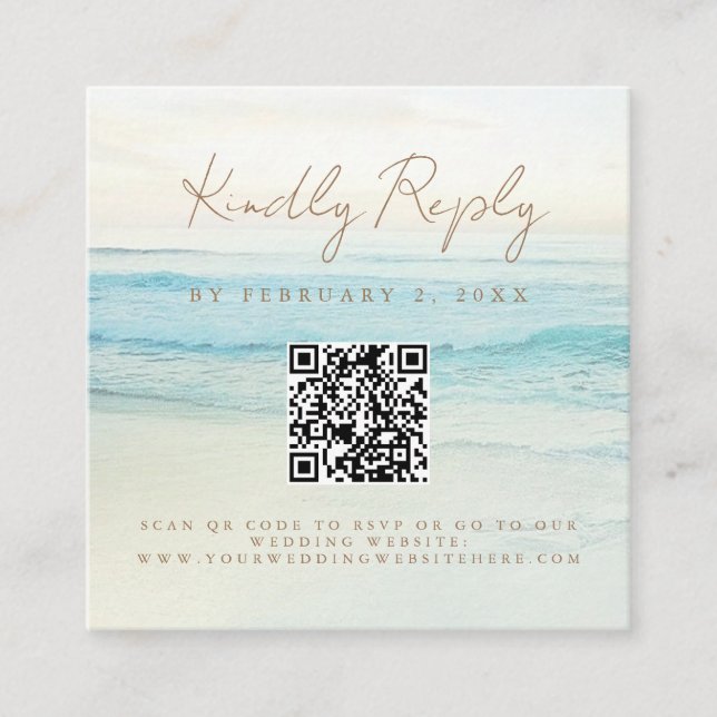 Sunset Beach Wedding Scan Code RSVP Enclosure Card (Front)