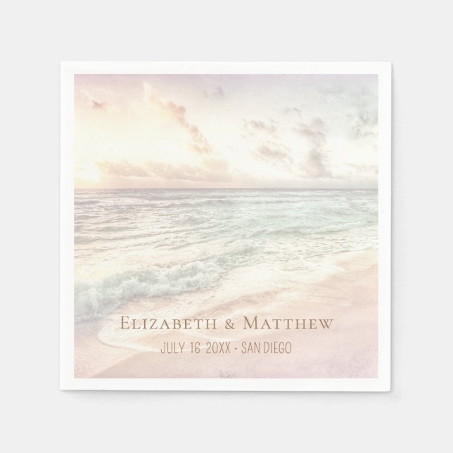Sunset Beach Wedding | Seaside Wedding Napkins (Front)