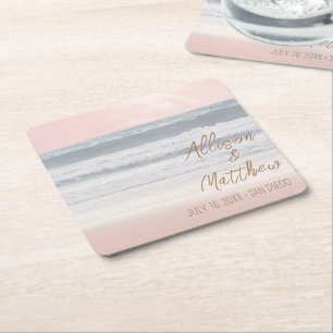 Sunset Beach Wedding Seaside Wedding Square Paper Coaster