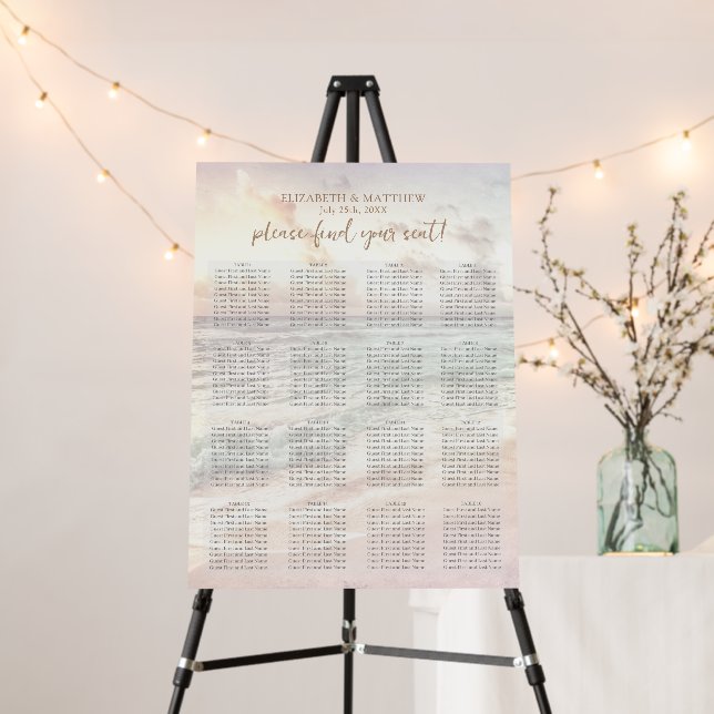 Sunset Beach Wedding Seating Chart Foam Board (In Situ (Stand))