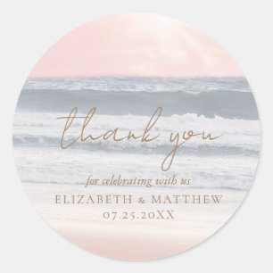 Sunset Beach Wedding   Thank You Sticker