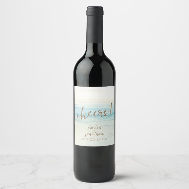 Sunset Beach Wedding Wine Label (Front)