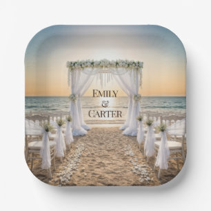 Sunset Beach Wedding With Bridal Arch Paper Plates