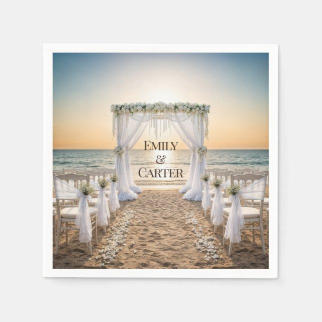 Sunset Beach Wedding With Floral Arch Napkins (Front)