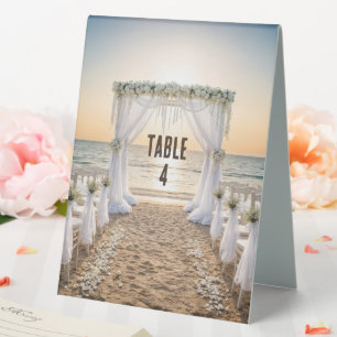 Sunset Beach Wedding With Floral Arch Table Tent